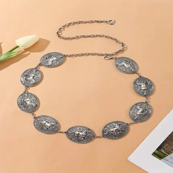 THUNDERBIRD CONCHO WESTERN SILVER BELT ADJUSTABLE BUCKLE MENS WOMENS BOHO - Picture 7 of 7